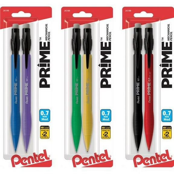 Pentel Prime Mechanical Pencil 0.7Mm Assorted Barrel Colors, Pack of 2 (AX7BP2)