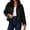 Black, variant on Women's Cropped Trench Jacket, Button Front Lapel Collar Plaid Lined Casual Fashion Outer Coat Light Khaki M