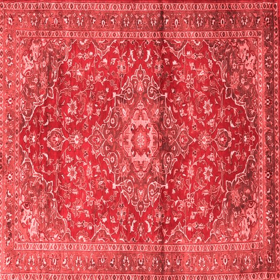 Ahgly Company Indoor Square Medallion Red Traditional Area Rugs, 3' Square