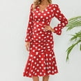 thumbnail image 2 of IROINNID Long Sleeve Dress for Women Mid-Length Sheath Dress V Neck Long Sleeve Polka Dots Printing Dresses,Red, 2 of 8