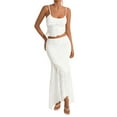 thumbnail image 3 of Women'S 2 Piece Outfits Ruffle Trim Crop Top and Low Rise Maxi Skirt Set White S, 3 of 8