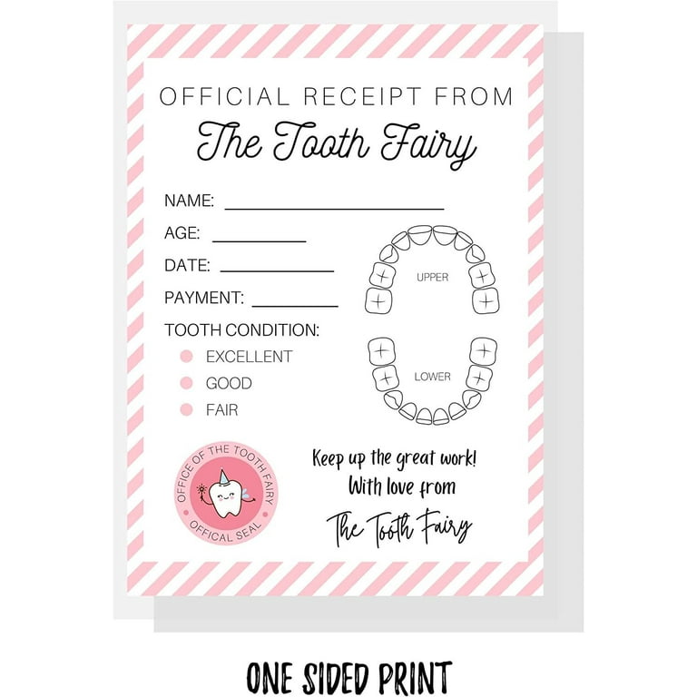 tooth-fairy-receipt-cards-with-pink-stripes-40-pack-4-25x5-5-inch-large-postcard-size-tooth-fairy-receipt-for-lost-tooth-certificate-for-kids-to-add-to-gold-coins-under-pillow-white-card for Free Tooth Fairy Receipt Printable Tooth Fairy Receipt Cards with Pink Stripes 40 Pack 4.25x5.5