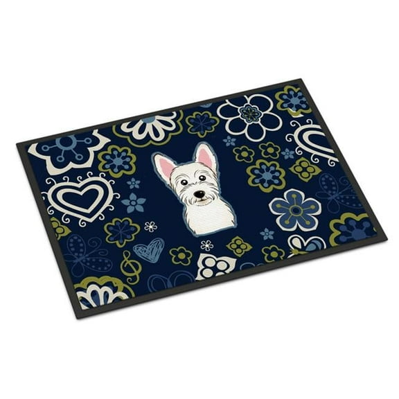 Carolines Treasures BB5077JMAT 24 x 36 in. Blue Flowers Westie Indoor or Outdoor Mat