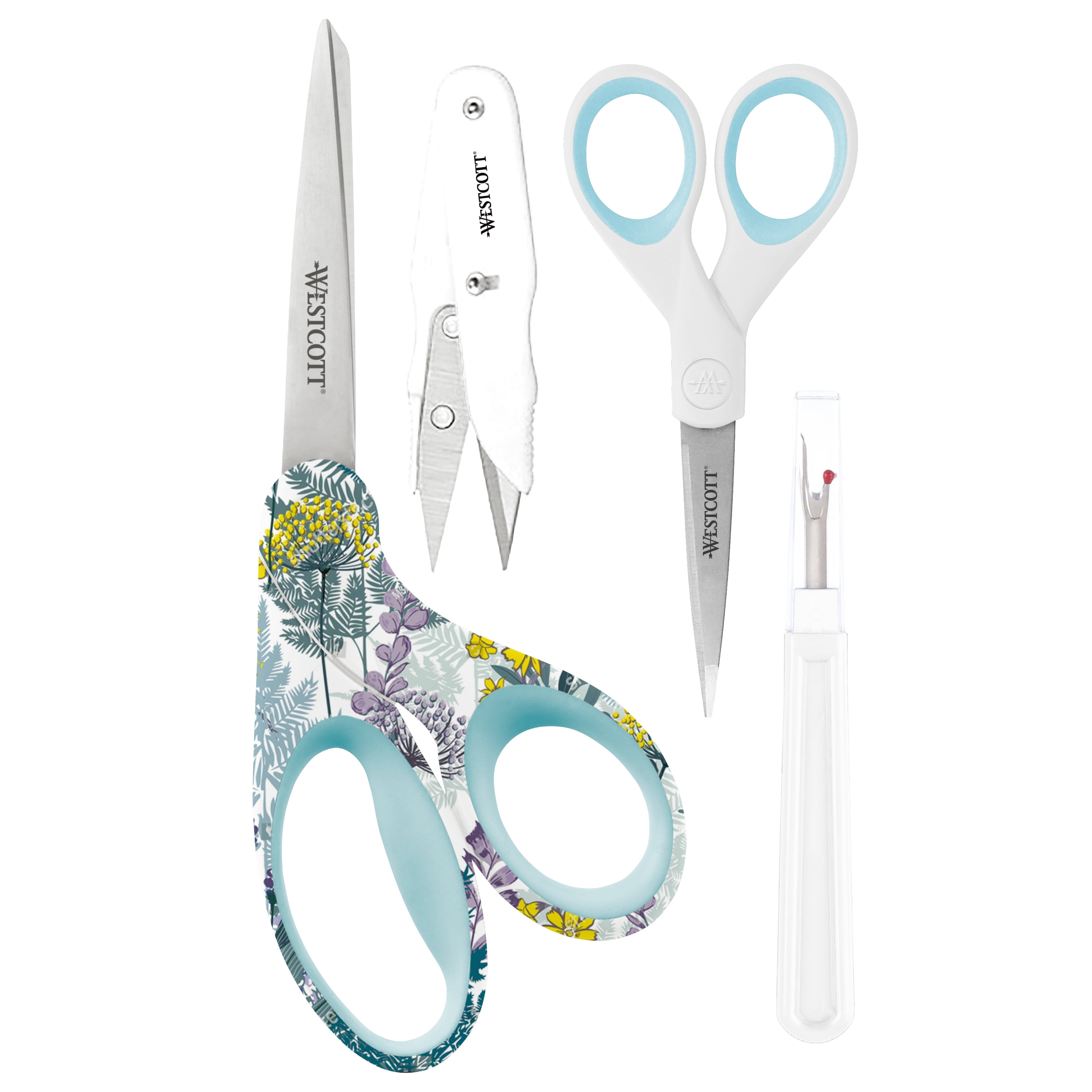 Westcott Fashion Set, Stainless Steel, for Sewing, White/Blue, 4 Piece