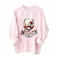 thumbnail image 2 of Womens Tops Plus Size Christmas Printed Long Sleeved Round Neck Off Shoulder Sweatshirt Pink2 L, 2 of 6