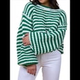 thumbnail image 2 of Suéter Vintage A Rayas para Mujer, Cuello Redondo, Larga, Corte en Bloque de Color, Informal, Holgado, de Punto Verde S, 2 of 9