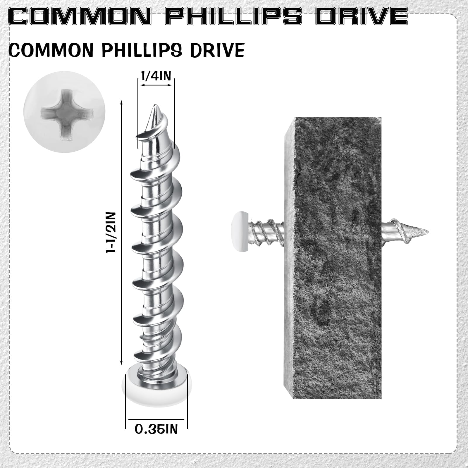 100 Pcs Drywall Anchors 1/4 x 1-1/2 Inch Black Pan Head Alloy Steel Light Wall Anchors Heavy Duty Self Drilling Screws for Wood and Other Masonry Materials