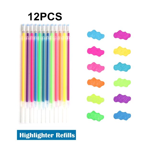 1.0mm Colorful Gel Pen Fluorescent Refills Color Cartridge Flash Pen Smooth Ink Painting Graffiti Pens Student Stationery 12 Highlighter Ink Multi-Colored