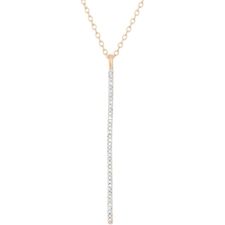 Diamond Accent Rose Gold over Sterling Silver Long Stick Pendant Necklace, 18