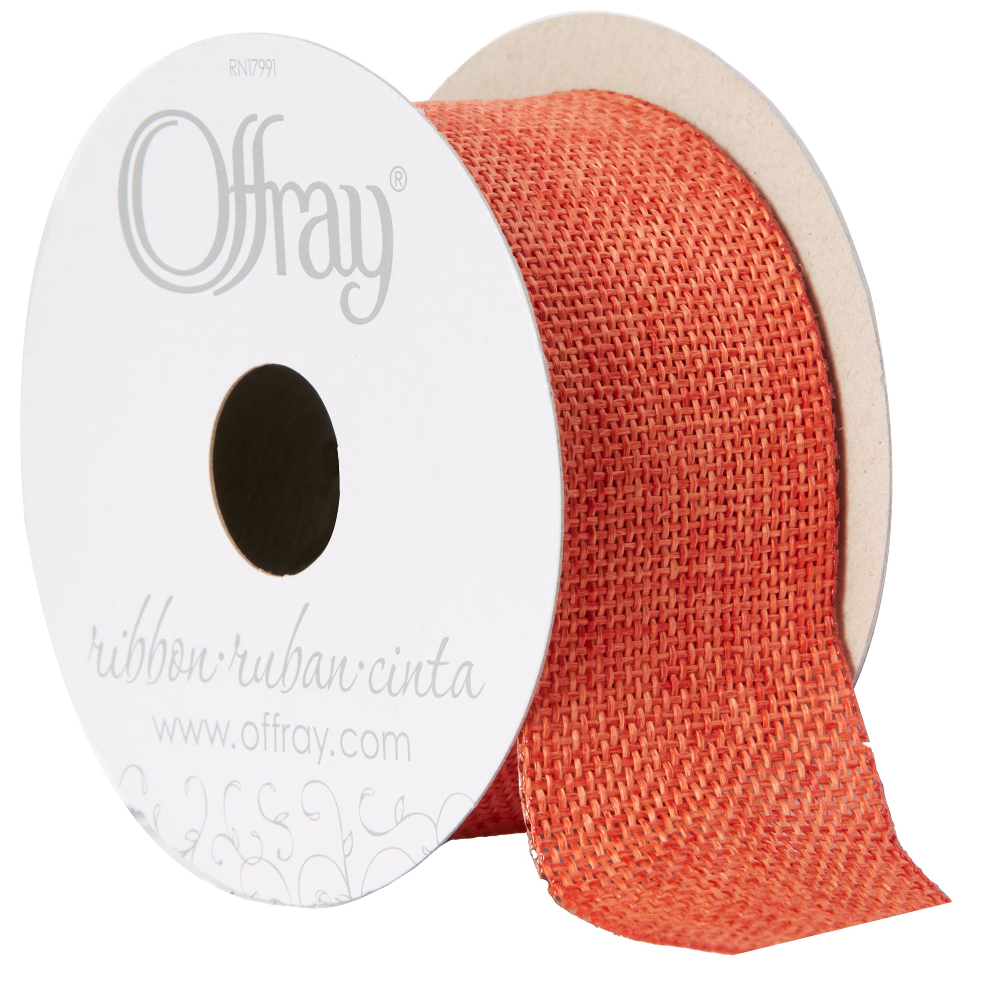 Offray Ribbon, Torrid Orange 1 1/2 inch Woven Burlap Woven Ribbon, 9 feet