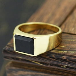 Square Onyx Ring Solid 14k Yellow Gold Mens Band Black