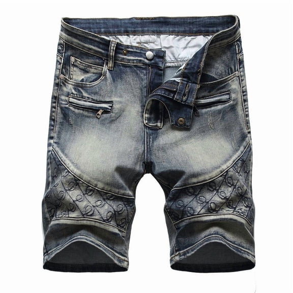 Men'S High-End Ripped Personality Camouflage Stitching Trend Denim Shorts Mens Loose Fitting Pants Trouser Casual Pants