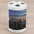 thumbnail image 1 of Lighthouse Ceramic Toothbrush Holder, Calm Dusk at Bay Lighthouse and Wooden Boardwalk Reflections on Water Clouds, Decorative Versatile Countertop for Bathroom, 4.5" X 2.7", Multicolor, by Ambesonne, 1 of 4