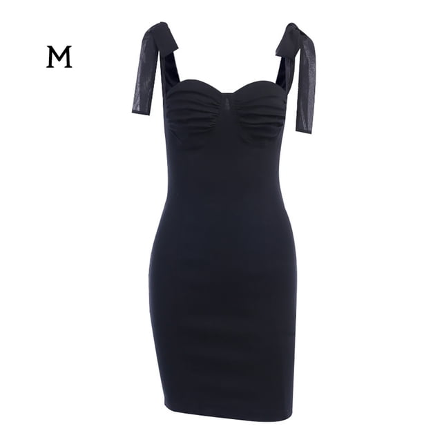 Mini vestido de verano plisado con cordones vestido de tirantes sin espalda ropa sexy, negro, m kenally AP001275-05B