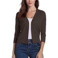 thumbnail image 4 of Women'S 3/4 Sleeve Cropped Cardigan Sweater Elegant Shrugs For Women Simple And Versatile Short Brown color 2XL, 4 of 5