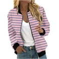 thumbnail image 5 of Hvyesh Stripe Jackets for Women Zip Up Bomber Jacket Pockets Grphic Print Windproof Outwear Fall Long Sleeve Coat Streetwear Pink, 5 of 6