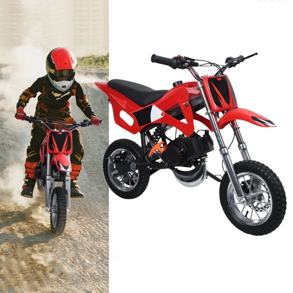 Happydeer Kids Dirt Bike, 49cc 2-Stroke Gas Power Motocross, 40km/h Shock Absorption Springs Off Road Mini Motorcycle, Pocket Motorbike with Dual Brakes (Red)