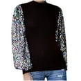 thumbnail image 1 of Haut Rétro à Manches Longues en Polyester pour Femmes, Noir, S, 1 of 5