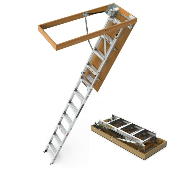 Geemuslly Aluminum Attic Ladder with Pull-Down Stairs, 350 lbs Capacity, 22.5" x 54" Opening, Fits 7’8"-10’3" Ceilings, Lightweight & Foldable
