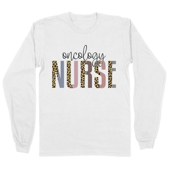 Oncology Nurse Leopard Print Long Sleeve Shirt Unisex Large White