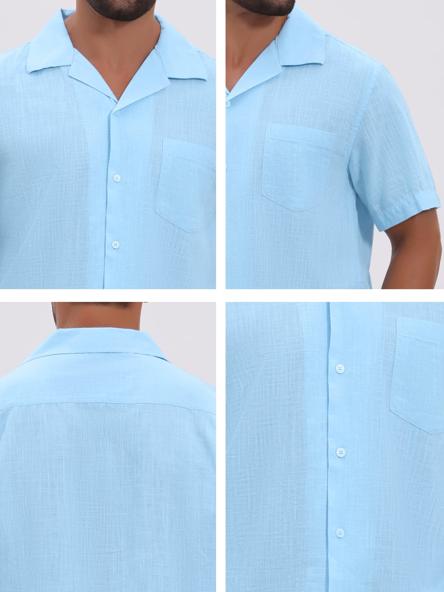 DARING DIVA Men's Camp Collar Button Down Short Sleeve Cotton Shirts S Light Blue
