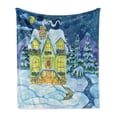 thumbnail image 1 of Winter Soft Flannel Fleece Throw Blanket, Christmas House Covered in Snow Along Moon Sky Village Pine Trees Merry Landscape, Cozy Plush for Indoor and Outdoor Use, 70" x 90", Multicolor, by Ambesonne, 1 of 5