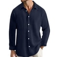 thumbnail image 2 of Huowey Mens Shirts Summer Solid Color Long Sleeve Button Down Lapel Loose Fit Turndown Collar Beach Casual Fashion Breathable Holiday Loose Relaxed Lightweight Blouse Tops Cozy Dailywear,Blue,S, 2 of 5