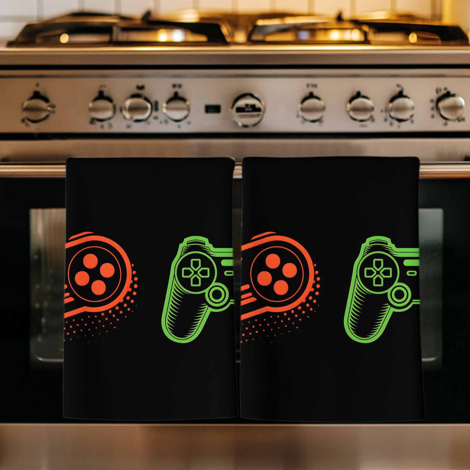 Game Controller Kitchen Towels Set of 2, Modern Art Gaming Handheld Black Soft Microfiber Dish Towels, Absorbent Quick-Dry Washable Dishcloths for Kitchen Cleaning, Drying Dishes, 18x28 Inches