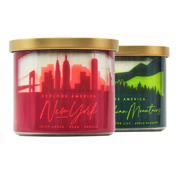 Mainstays 14 Oz. 3 Wick Scented Candles Explore America Wraps, 2 Pack