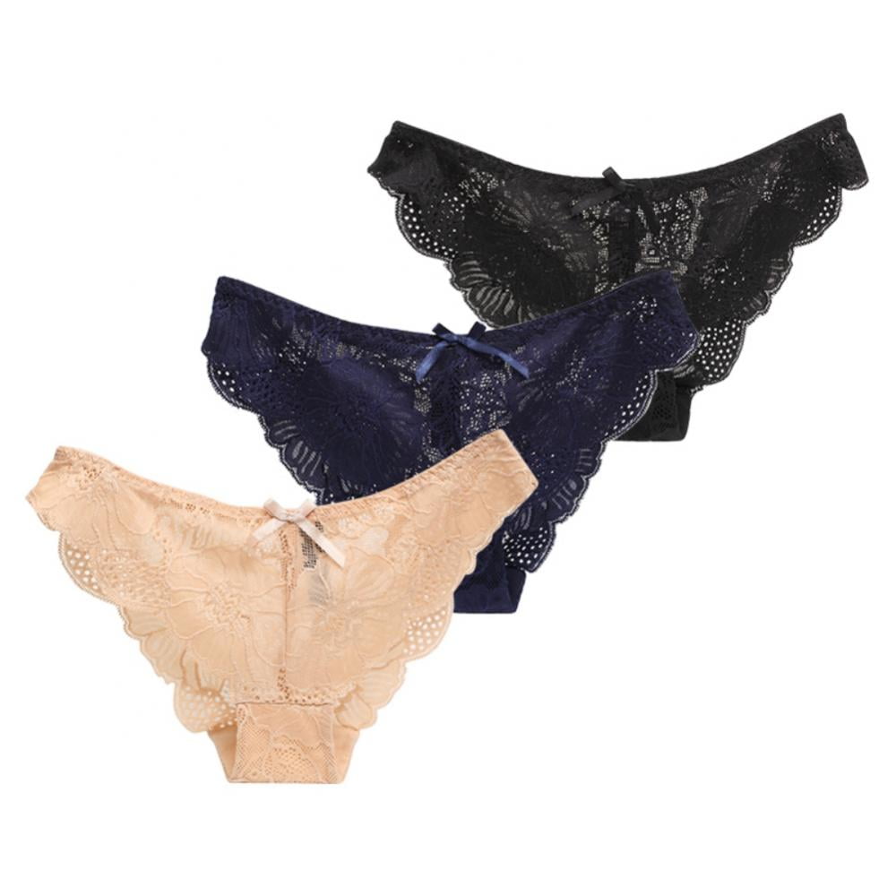 3-Pack Women Low-rise Seamless Lace Panties Bow Bikini Panty Breathable ...
