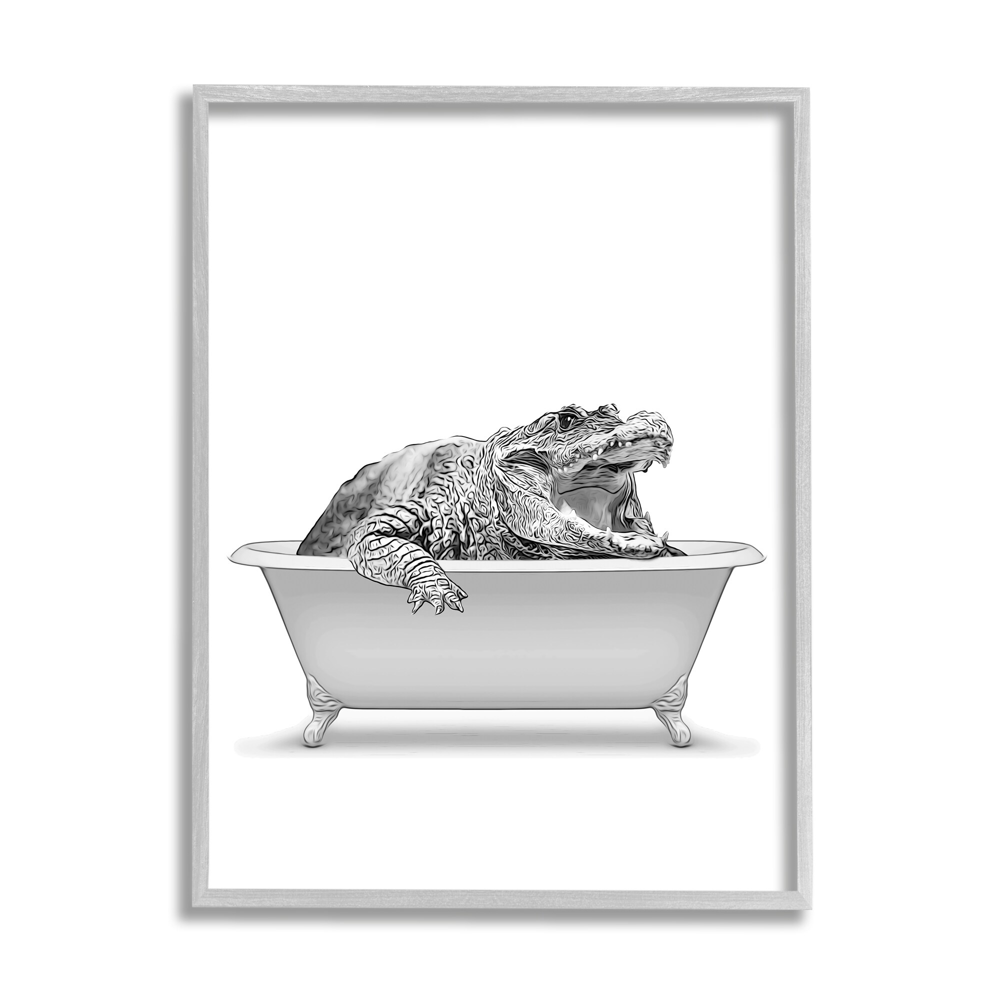 Stupell Industries Crocodile Bathroom Wildlife Tub Animals & Insects Painting Gray Framed Art Print Wall Art