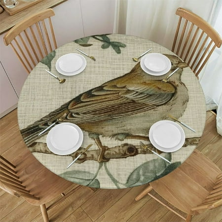 

Sheronv Bird Branch Leaves Round Table Cover Stain Resistant Washable Indoor Outdoor Tablecloth Kitchen Dining Wedding Parties 100% Polyester Fiber 46-50