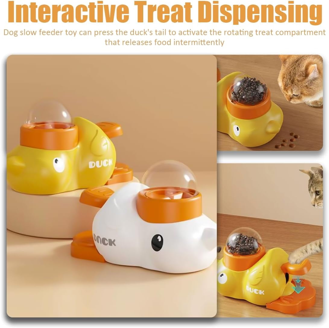 2-in-1 Dog Interactive Treat Dispenser Toy - Durable Food Puzzle Slow Feeder, Duck Shape Enrichment Toys with Button, Mentally Stimulating Toys for Dogs/Cats/Pets
