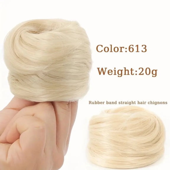 XmhyTop 2PCS Human Hair Messy Bun Hairpieces, Women’s Highlight Scrunchie Style, Elegant Chignon Design for Updos, Natural-Looking Hair Accessory for Daily, Platinum Blonde