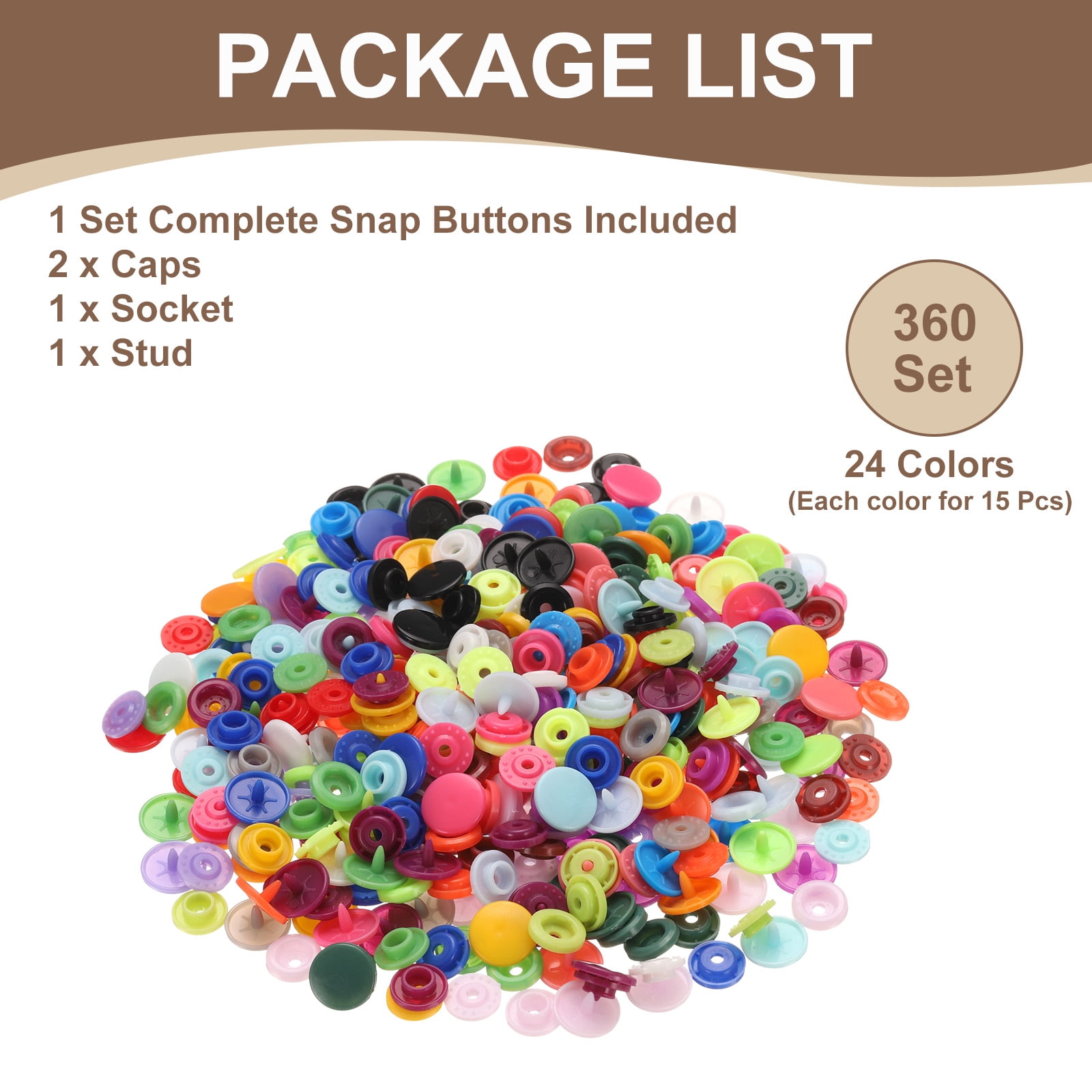 Uxcell 360 Set Plastic Snaps T5 Round Resin No-Sew Button Fasteners Kit for Clothing Sewing, Red