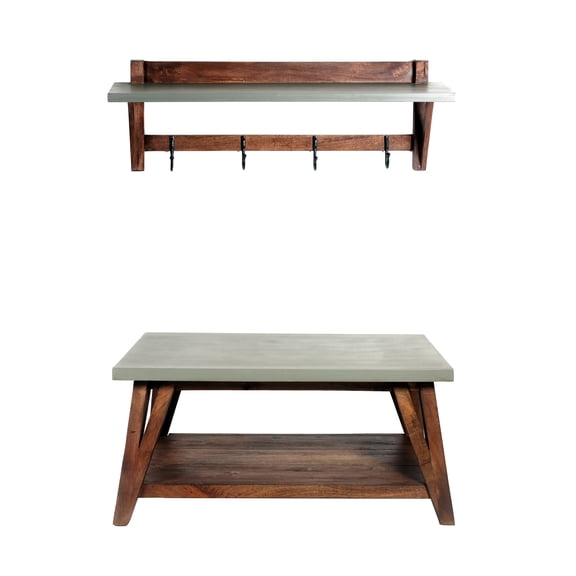 Alaterre Brookside 40"W Wood and Concrete-Coated Top Wood Entryway Coat Hook and Bench