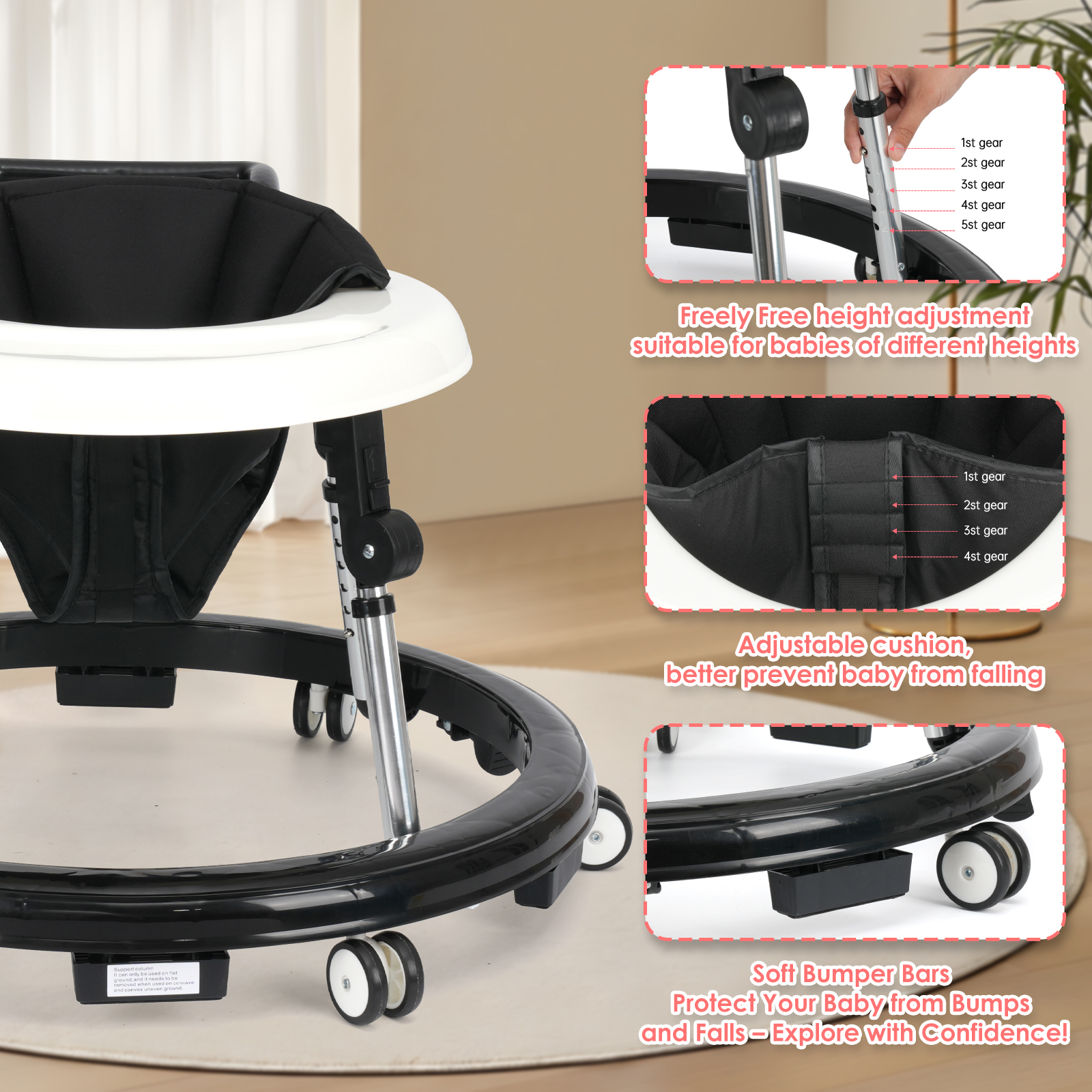 Poitik Portable Baby Walker, One-Touch Foldable, 9-Stage Height Adjustment photo 8