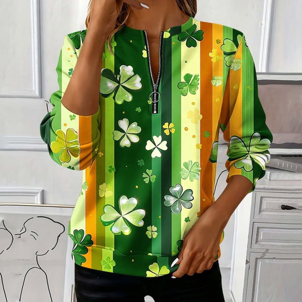 TaTaai Ladies St. Patrick's Day Print Fashion Loose Round Neck Sweatshirt Long Sleeve Casual Pullover Top Soft for Daily Home Office Streetwear Gift