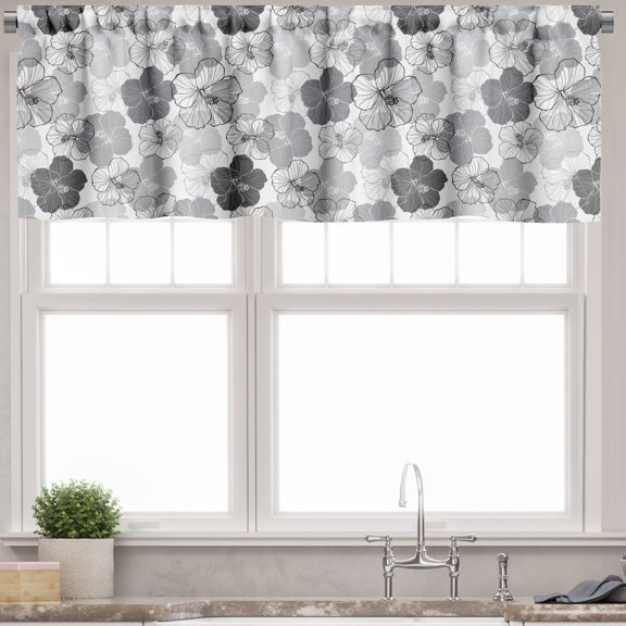 Ambesonne Floral Valance Pack of 2, Vintage Hibiscus Flowers, 54"X12", Purpleblue Pale Taupe