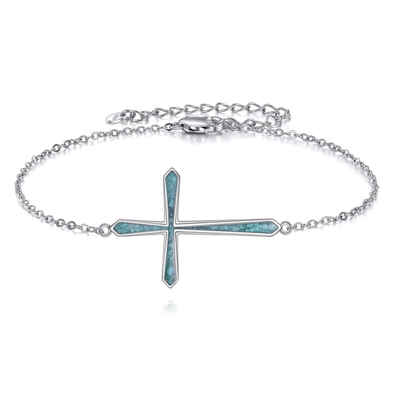 Turquoise Cross Bracelet for Women 925 Sterling Silver Christian Faith Bracelet Cross Jewelry for Women