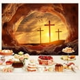 thumbnail image 2 of 7 x 5 ft Easter Tomb Backdrop Fabric Resurrection of Jesus Christ Cross Empty Tomb Stone Hole Backdrop Holy-Light Sunset Banner Crucifix Christianity Church Easter Events Decor Props, 2 of 5