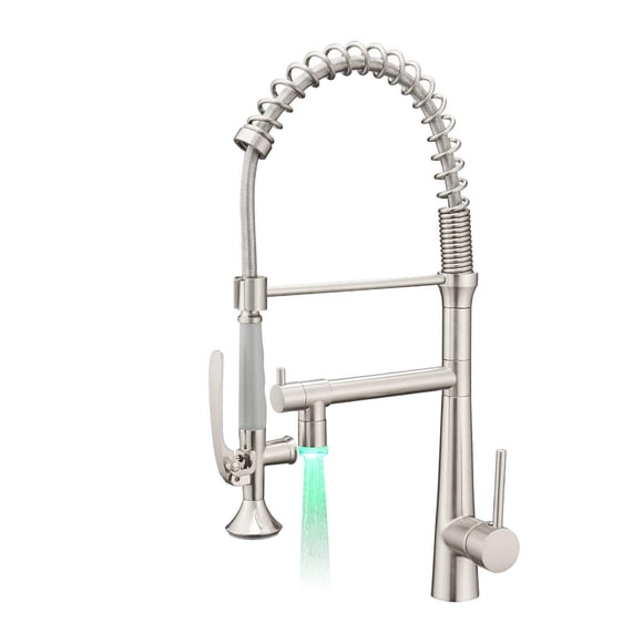Aimadi Grifo De Cocina Abatible Con Rociador Grifo De Fregadero De Cocina De Níquel Cepillado De Acero Inoxidable De Una Sola Manija Comercial Con Luz Led