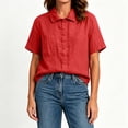 thumbnail image 6 of Qulqfy Short Sleeve Womens Blouses Lapel Casual Solid Cotton Linen Spring Red Womens Tops Summer XL, 6 of 7