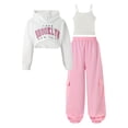 thumbnail image 2 of Dakiuu Girls Letter Graphic 3 Pieces Outfits Spring Winter Clothes Fashion Whiter Camisoles Workout Hoodies Crop Top and Jogger Sweatpants Set Red 11-12 Years (12Y), 2 of 6