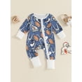 thumbnail image 2 of Suealasg Baby Girl Boy Pajamas Jumpsuits Long Sleeve Round Neck Football Print Zip Up One-Piece Pajamas Infant Footie Pjs Newborn Rompers Sleepwear, 2 of 7
