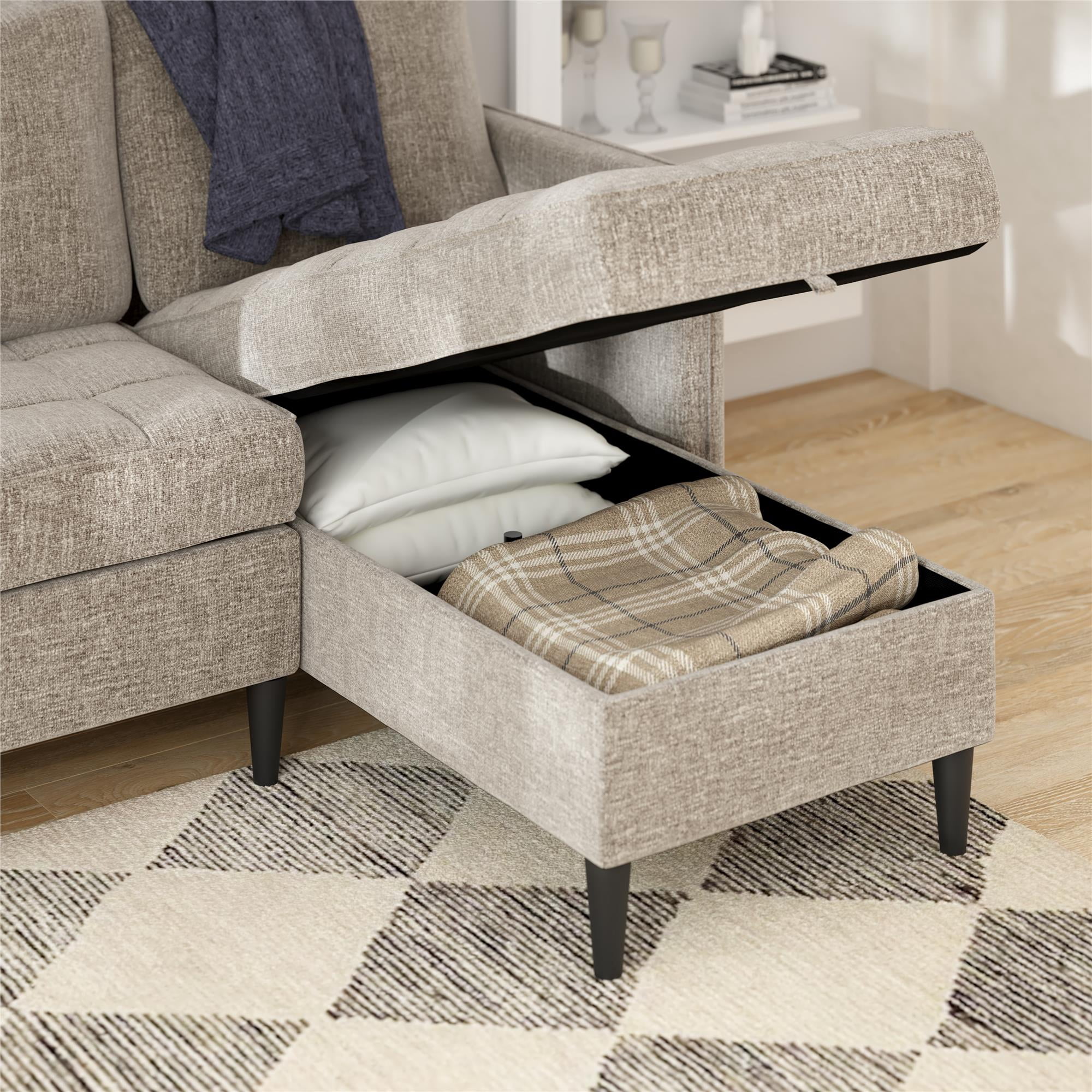DHP Xandor Modular Sectional Sofa with Storage Chaise, Gray Linen