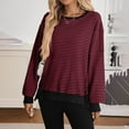 thumbnail image 5 of BODOAO Women's Fall Oversized Sweatshirt Casual Waffle Knit Long Sleeve Crewneck Split Pullover Tunic Tops Knit Striped Shirt Lightweight Fall Pullover Sweater Wine XL, 5 of 9