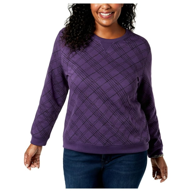Karen Scott Karen Scott Womens Plus Printed Long Sleeves Crewneck