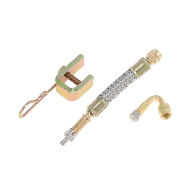 1 Set de extensión de válvula de llanta de cobre de 45 grados con extensor de vástago de llanta de acero inoxidable flexible de 100 mm para automóvil, motocicleta, RV, camión, bicicleta
