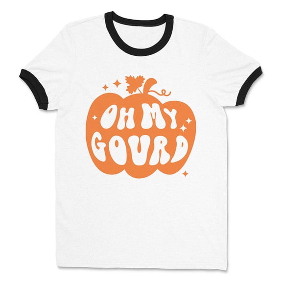 Pumpkin Oh My Gourd Ringer Tee Shirt Unisex Large White/Black